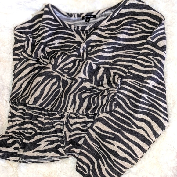 Zebra Print Peplum Cozy Soft Sweater by Express - Picture 2 of 3